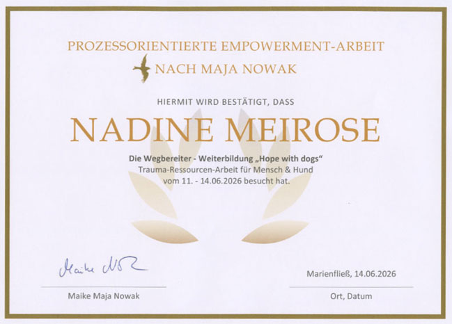 Prozessorientierte Empowerment-Arbeit nach Maja Nowak – Wegbereiter® „Hope with dogs“